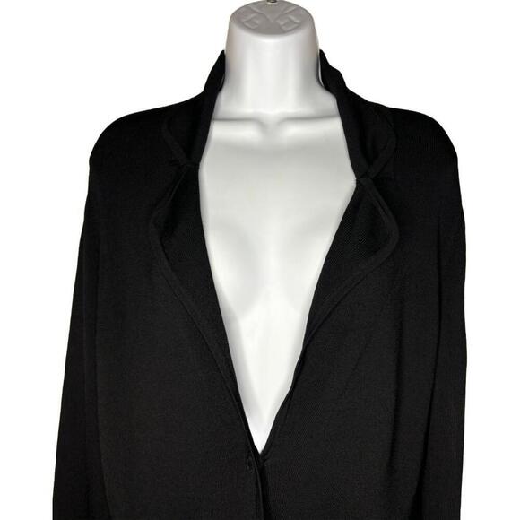 BCBG Max Azria Women's Sz L Black Jersey Knit Cardigan w/ Crochet Pockets (1586) - Picture 4 of 6